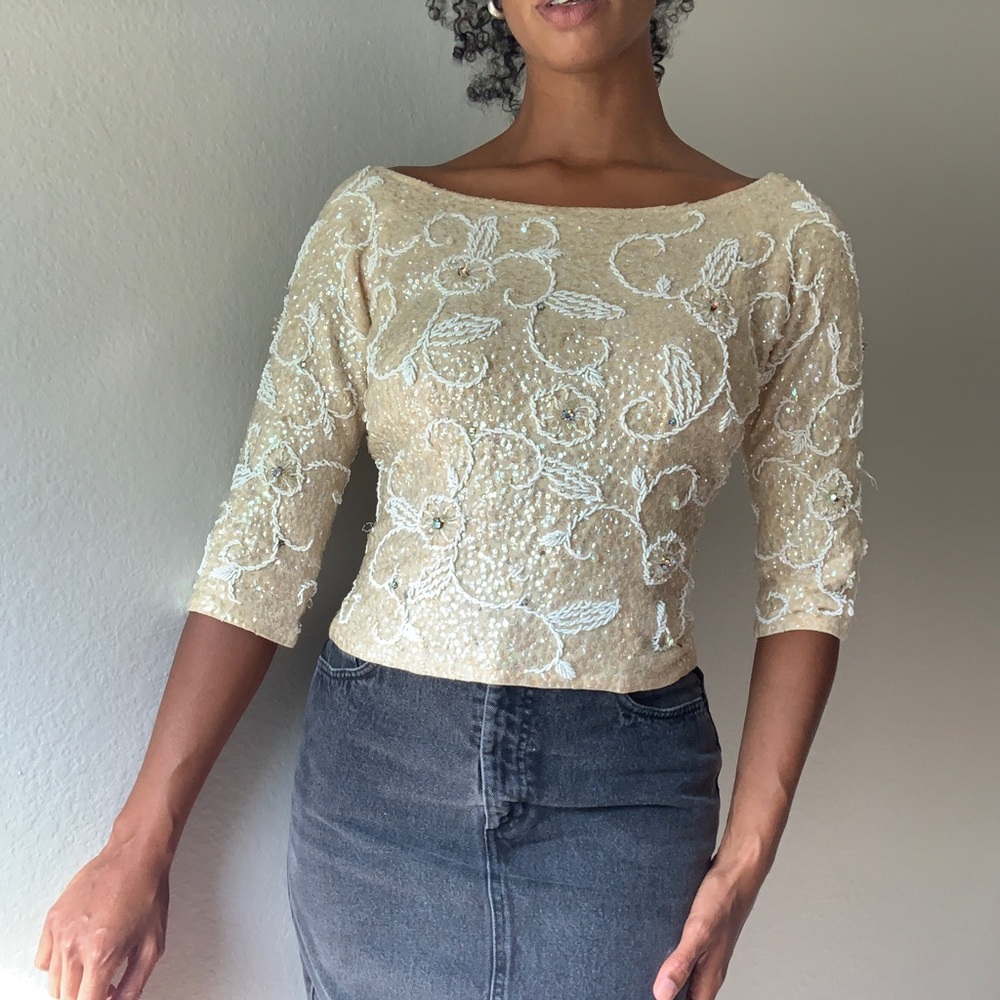 Beaded vintage wool sweater - Picture 3 of 3